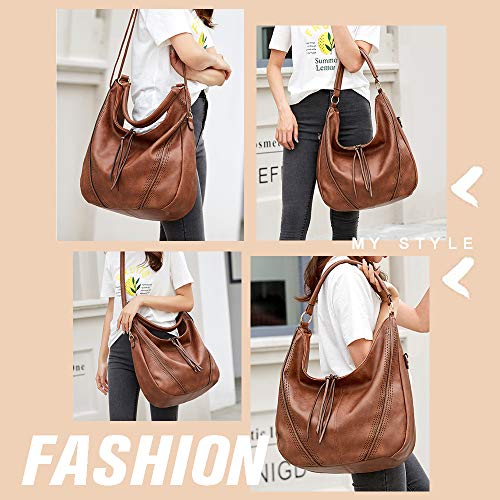 BestoU Bolso Mujer Hobo Casual Bolsos Bandolera Sintetico Bolsos de Hombro Cuero PU Grande Shopper Bolsa Tote Vintage (Marrón)