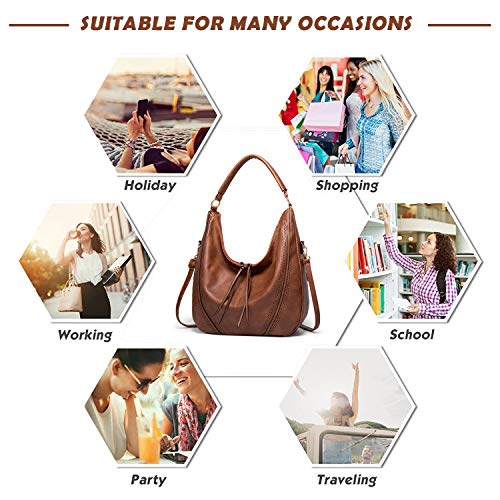 BestoU Bolso Mujer Hobo Casual Bolsos Bandolera Sintetico Bolsos de Hombro Cuero PU Grande Shopper Bolsa Tote Vintage (Marrón)