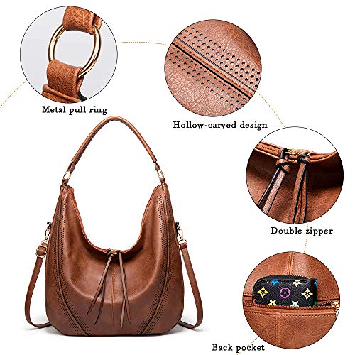 BestoU Bolso Mujer Hobo Casual Bolsos Bandolera Sintetico Bolsos de Hombro Cuero PU Grande Shopper Bolsa Tote Vintage (Marrón)