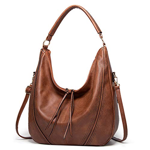 BestoU Bolso Mujer Hobo Casual Bolsos Bandolera Sintetico Bolsos de Hombro Cuero PU Grande Shopper Bolsa Tote Vintage (Marrón)