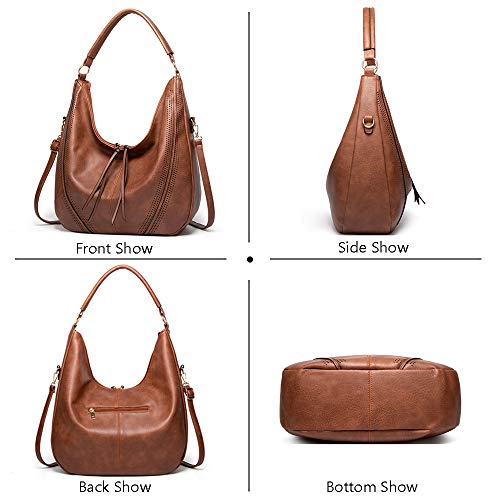 BestoU Bolso Mujer Hobo Casual Bolsos Bandolera Sintetico Bolsos de Hombro Cuero PU Grande Shopper Bolsa Tote Vintage (Marrón)