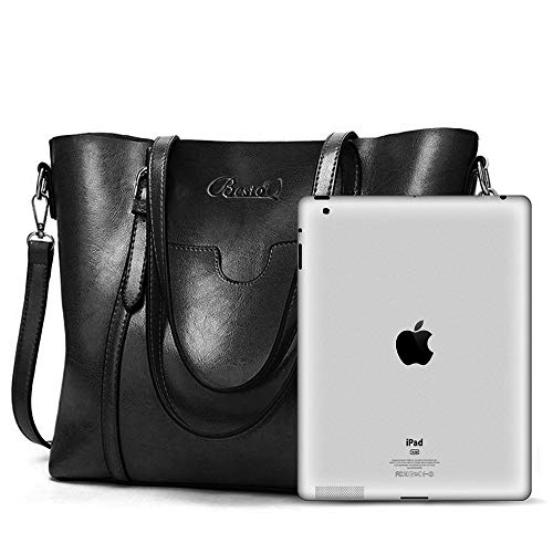 BestoU Bolsos Mujer Tote Grande De Hombro Bolsos Negro Piel Bandolera (Negro)