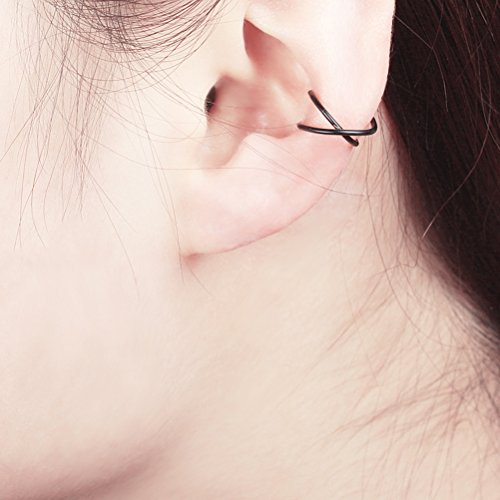 BESTOYARD Acero Inoxidable Ear Cuff Non-Piercing Criss Cross Earrings Clip en el cartílago de la Oreja (Negro)