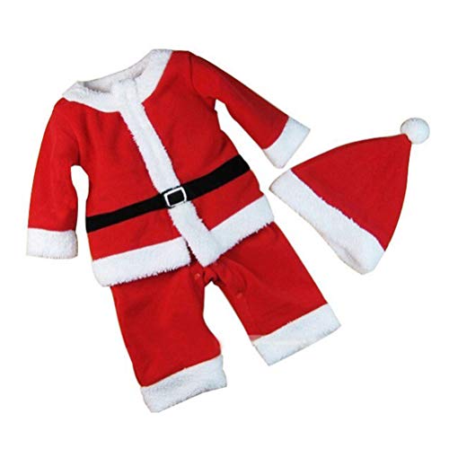 BESTOYARD Conjunto de Disfraz Papa Noel para Bebe Niño Niña Gorro de Navidad Ropa Pantalones con Cinturón tamaño 80 cm (Rojo)