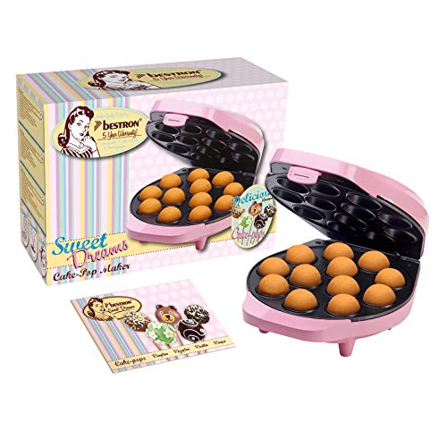Bestron Máquina para Cake-Pops, Diseño Retro, Sweet Dreams, Revestimiento Antiadherente, 700 Vatios, Rosa