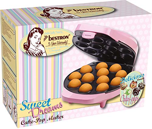 Bestron Máquina para Cake-Pops, Diseño Retro, Sweet Dreams, Revestimiento Antiadherente, 700 Vatios, Rosa