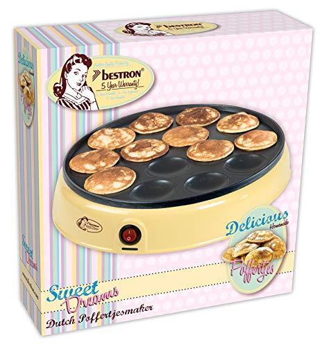Bestron Sartén para Mini Crepes, Diseño Retro, Sweet Dreams, Antiadherente, 800 W, Amarillo