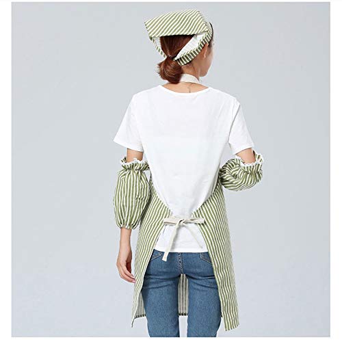 BESTSOON Delantal de Cocina Cocina Tres Piezas de tamaño Ajustable Gotas de Agua Delantal Resistente con el Sombrero y el Brazalete para Hornear jardinería Barbacoa (Color : Green, Size : One Size)