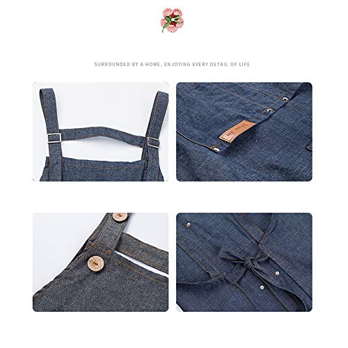 BESTSOON Delantal de Cocina Profesional Ajustable Gris Armada con Smart Bolsillos Preferred Choice para Hornear jardinería Barbacoa (Color : Navy, Size : One Size)