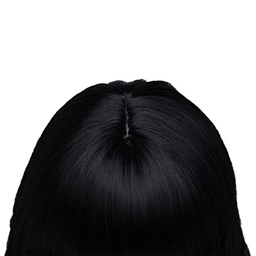 BESTUNG Peluca larga ondulada para mujer, pelo sintético, pelo completo, color negro natural, con pulseras para disfraz de cosplay o vida diaria