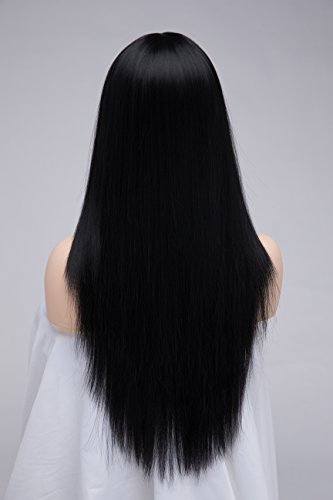 BESTUNG Peluca larga recta negra Brunett para mujer, pelo sintético, peluca natural con brazaletes para disfraz de cosplay o vida diaria