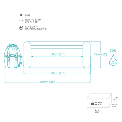 Bestway Lay-Z-SPA Hawaii HydroJet Pro - Jacuzzi autohinchable Rectangular, Gris, 180 x 180 x 71 cm