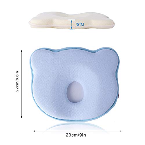 Besylo Almohada para Bebe, planas para la cabeza Forma bebé recién nacida almohada protectora para bebés, Cojín Recién nacido para Anti Plagiocefalia 0-12 Meses(azul)