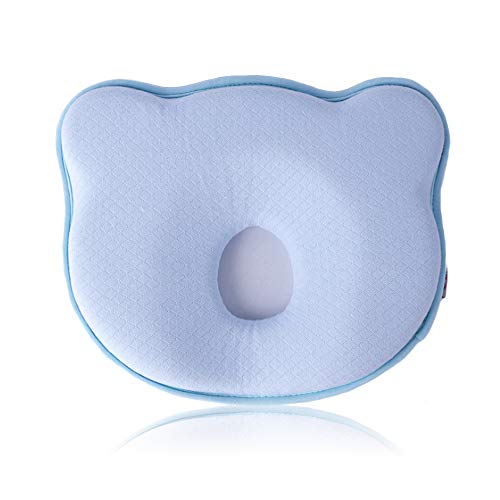 Besylo Almohada para Bebe, planas para la cabeza Forma bebé recién nacida almohada protectora para bebés, Cojín Recién nacido para Anti Plagiocefalia 0-12 Meses(azul)