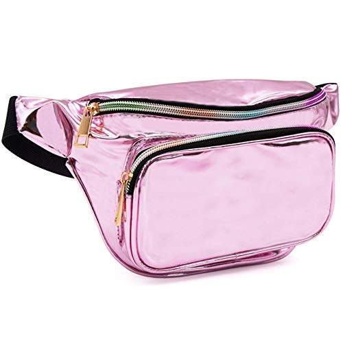 BETOY Riñonera Running Impermeable（Morado）Holograma Bolsa De Riñonera Cinturón Bolsa Cintura Paquete Deporte Deportiva Festival de Neón Glitter Brillante para Correr Fitness Senderismo Viajes Deporte