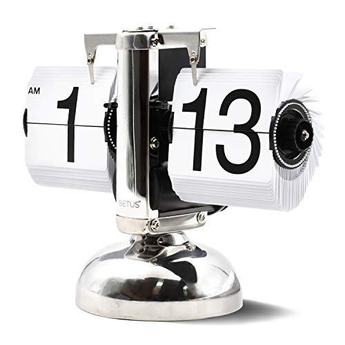 Betus Reloj de estantería de Escritorio Estilo Retro - Pantalla Digital mecánica clásica con batería - Decoración para el hogar y la Oficina 8 x 6.5 x 3 Pulgadas (Blanco)