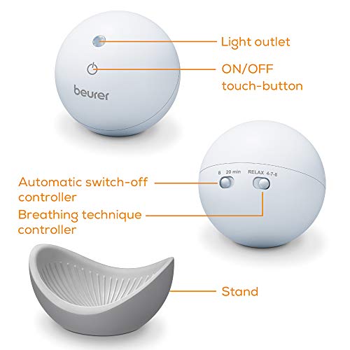 Beurer - Aparato Con Luz SL10 para Conciliar el Sueño, Proyección de Luz en el Techo, 2 Técnicas de Respiración Ajustables, Luz Roja o Luz Azul, Botón Táctil, Encendido o Apagado, Color Blanco