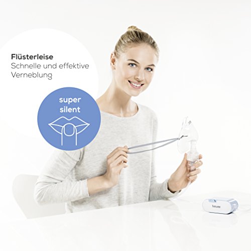 Beurer IH 60 Inhalador silencioso y portátil con batería recargable con tecnología de compresor de aire comprimido para uso en resfriados, asma y otras enfermedades respiratorias