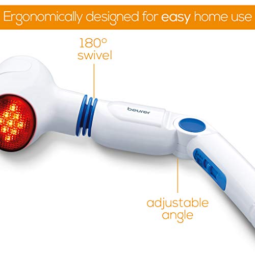 Beurer MG40 - Masaje infrarrojo vibratorio, 10 W, 3 funciones, 4 accesorios de masaje, mango antideslizante ajustable a 4 posiciones, masaje por vibración, color blanco