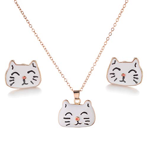 Beuya Conjuntos de Joyas para Mujer con Lindo Gato/Perro/Abeja/Unicornio Pendientes, Colgante y Collar Mejor Regalo Fiesta para Novia y Mujer (Gato)