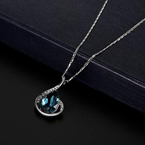 Beuya Mujer Conjunto de Joyas de Colgante de Cristal Azul en Forma de Gota y Collar Colgante, Señoras Boda Fiesta cumpleaños/Regalo de San Valentín (Plata)