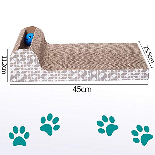 BEYAOBN Rascador de Gatos,con Catnip Orgánico Diseño de Doble Cara,Juguete para Gatos con Bola de Campana,Rascadoras Carton Reciclado Corrugado