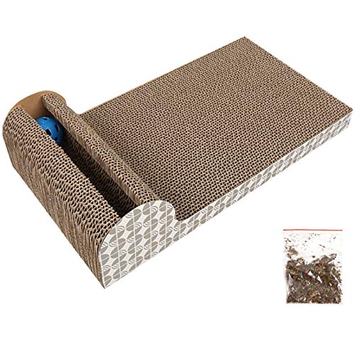 BEYAOBN Rascador de Gatos,con Catnip Orgánico Diseño de Doble Cara,Juguete para Gatos con Bola de Campana,Rascadoras Carton Reciclado Corrugado