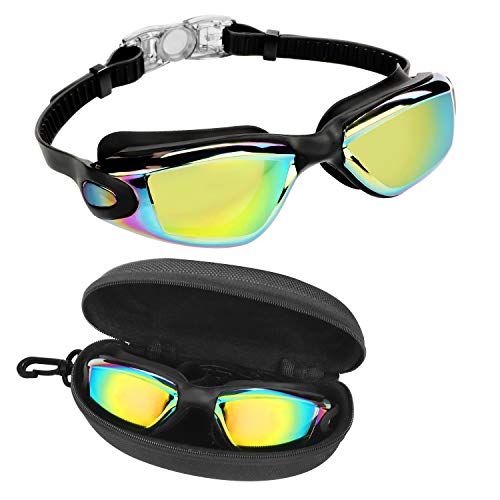 Bezzee Pro Gafas de Natación - gafas natacion antivaho Protección UV con Estuche de Almacenamiento – Herméticas y Correa de Silicona Ajustables para Adultos, Hombres, Mujeres, Jóvenes – Puente Nasal