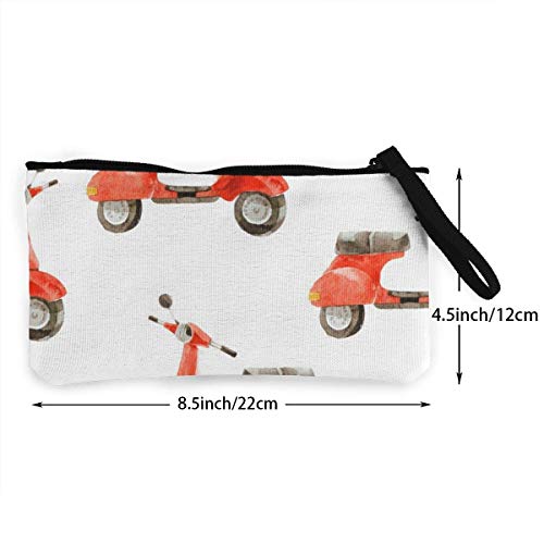 BHGYT Acuarela de Patrones sin Fisuras con Scooter Personalidad de Mujer y niña Moda Retro Mini Mini Square Zip Monedero Monedero Regalos Monedero Monedero Bolso de Tarjeta Pequeño Bolso de maquilla