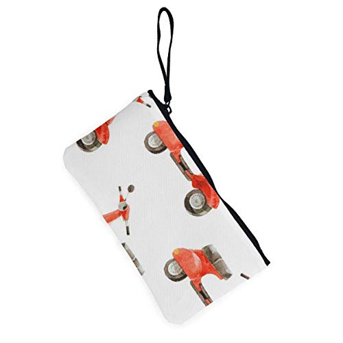 BHGYT Acuarela de Patrones sin Fisuras con Scooter Personalidad de Mujer y niña Moda Retro Mini Mini Square Zip Monedero Monedero Regalos Monedero Monedero Bolso de Tarjeta Pequeño Bolso de maquilla