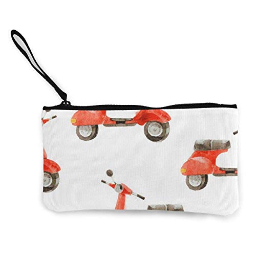 BHGYT Acuarela de Patrones sin Fisuras con Scooter Personalidad de Mujer y niña Moda Retro Mini Mini Square Zip Monedero Monedero Regalos Monedero Monedero Bolso de Tarjeta Pequeño Bolso de maquilla
