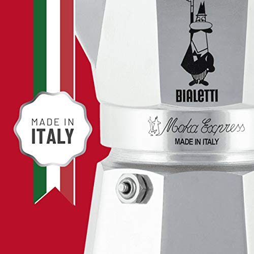 Bialetti Moka Express Cafetera Italiana Espresso, Aluminio, Plateado, 6 Tazas