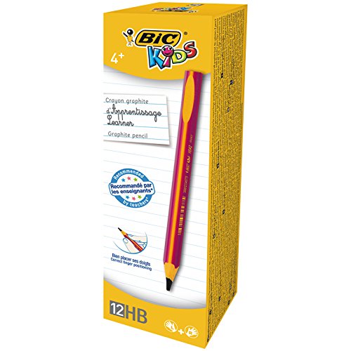BIC Kids Jumbo Triangular Learner Lápices de Grafito HB - Diseño en Rosa, Caja de 12 unidades