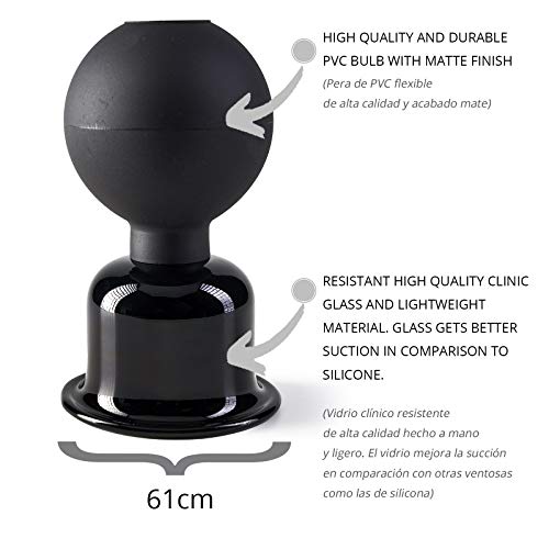 BICTIVE | Set de Ventosas para Celulitis de Cristal, Masajeador Anticelulítico, Reductora, Masajeador Espalda | Set Premium Color Negro | 3 Ventosas de 61 mm con Bola de Succión