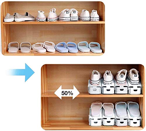 BIGLUFU Organizador de zapatos con ranuras ajustables para ahorrar espacio, color blanco (10 unidades)