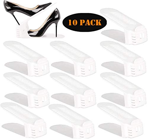 BIGLUFU Organizador de zapatos con ranuras ajustables para ahorrar espacio, color blanco (10 unidades)