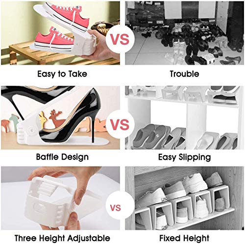 BIGLUFU Organizador de zapatos con ranuras ajustables para ahorrar espacio, color blanco (10 unidades)