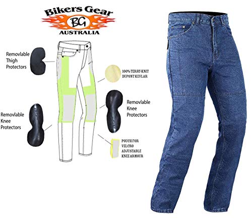 Bikers Gear Australia Kevlar Lined - Pantalones Vaqueros para Motorista CE con Protección, Azul, Tamaño 36/R