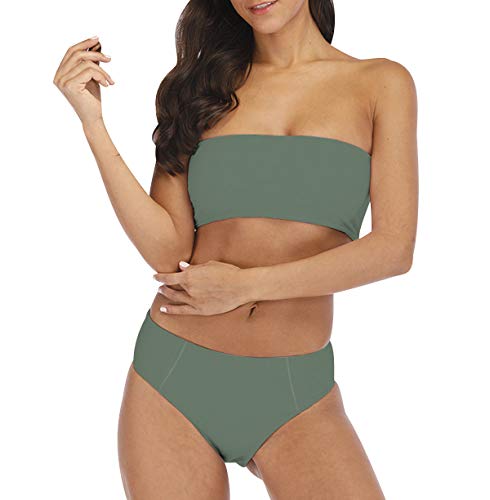 Bikini Bandeau Talle Alto Push Up Sin Tirantes Mujer Leopardo Trajes de Baño de Dos Piezas Biquini Braga Alta Vikini Bañador Piscina Playa Trikini Mujeres Bikinis Cintura Alta Señora Natacion Verde L