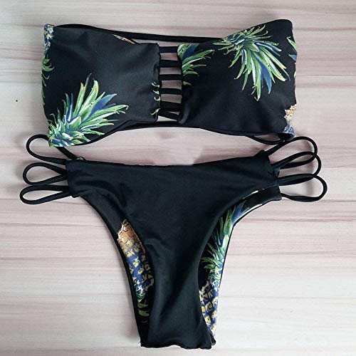 Bikini Mujer Push Up Riou Conjuntos de Bikinis para Mujer Push Up Traje de BañO Estampado piña Negro a Doble Cara Moda Dividido BañAdores 2019 brasileños vikinis