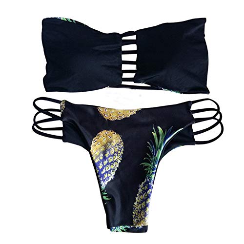 Bikini Mujer Push Up Riou Conjuntos de Bikinis para Mujer Push Up Traje de BañO Estampado piña Negro a Doble Cara Moda Dividido BañAdores 2019 brasileños vikinis
