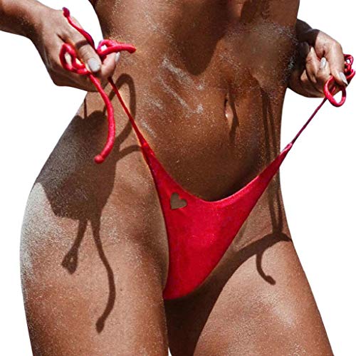 Bikini Tanga Mujer 2019 SHOBDW Sexy Bañador Mujer Playa de Verano Vendaje Color Sólido Traje de Baño Mujer Bañadores de Mujer(Rojo,M)