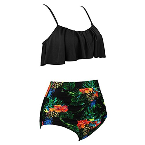Bikinis Mujer Retro Volantes Tops + Bikinis Braga Alta de Impresión Trajes de baño Mujer Dos Piezas Cintura Alta Bañador (XL, Verde)