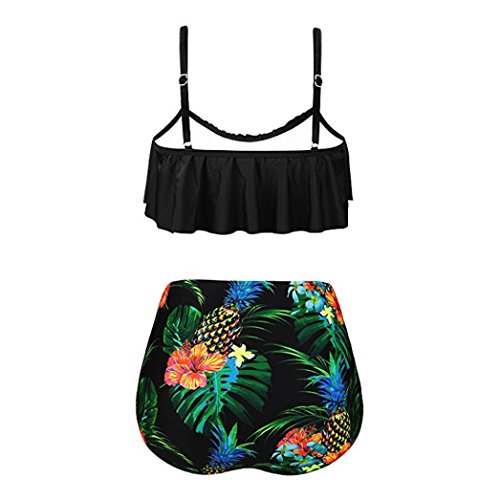 Bikinis Mujer Retro Volantes Tops + Bikinis Braga Alta de Impresión Trajes de baño Mujer Dos Piezas Cintura Alta Bañador (XL, Verde)