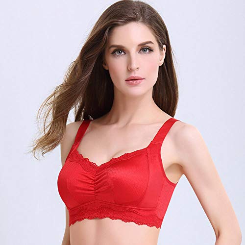 Bikinis Y Braguitas para Mujer Anillo De Acero Microgrande Código Grande Recibido por La Ropa Interior del Pecho Sujetador De Correa De Hombro Ajustable Rojo_XL