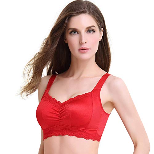 Bikinis Y Braguitas para Mujer Anillo De Acero Microgrande Código Grande Recibido por La Ropa Interior del Pecho Sujetador De Correa De Hombro Ajustable Rojo_XL