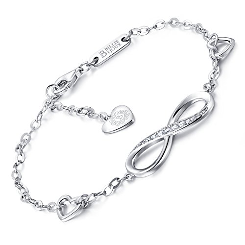 Billie Bijoux Pulsera de plata esterlina Mujer Símbolo Amor Infinito Brazalete de mujer ajustable regalo ideal el día de San Valentín (A-silver)