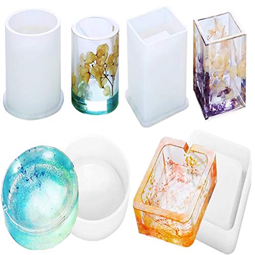 Biluer 4PCS Moldes Resina Molde Silicona Moldes Resina Epoxi Moldes de Joyería Kit De Moldes,para Colgante Collar Pendientes Crafting Posavasos de Resina Bricolaje Manualidades