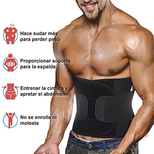 Bingrong Faja Deporte Entrenador de Cintura Entrenador Faja Reductora Adelgazante Faja de Fitness Neopreno Cintura Fajas Deportivas Lumbar Hombre Velcro (Negro, Medium)