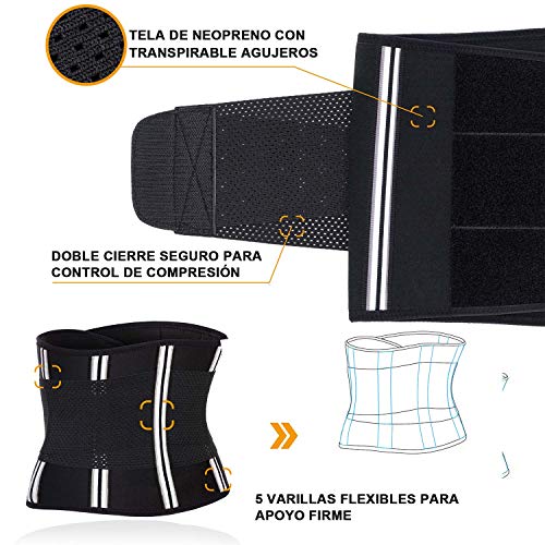 Bingrong Faja Deporte Entrenador de Cintura Entrenador Faja Reductora Adelgazante Faja de Fitness Neopreno Cintura Fajas Deportivas Lumbar Hombre Velcro (Negro, Medium)
